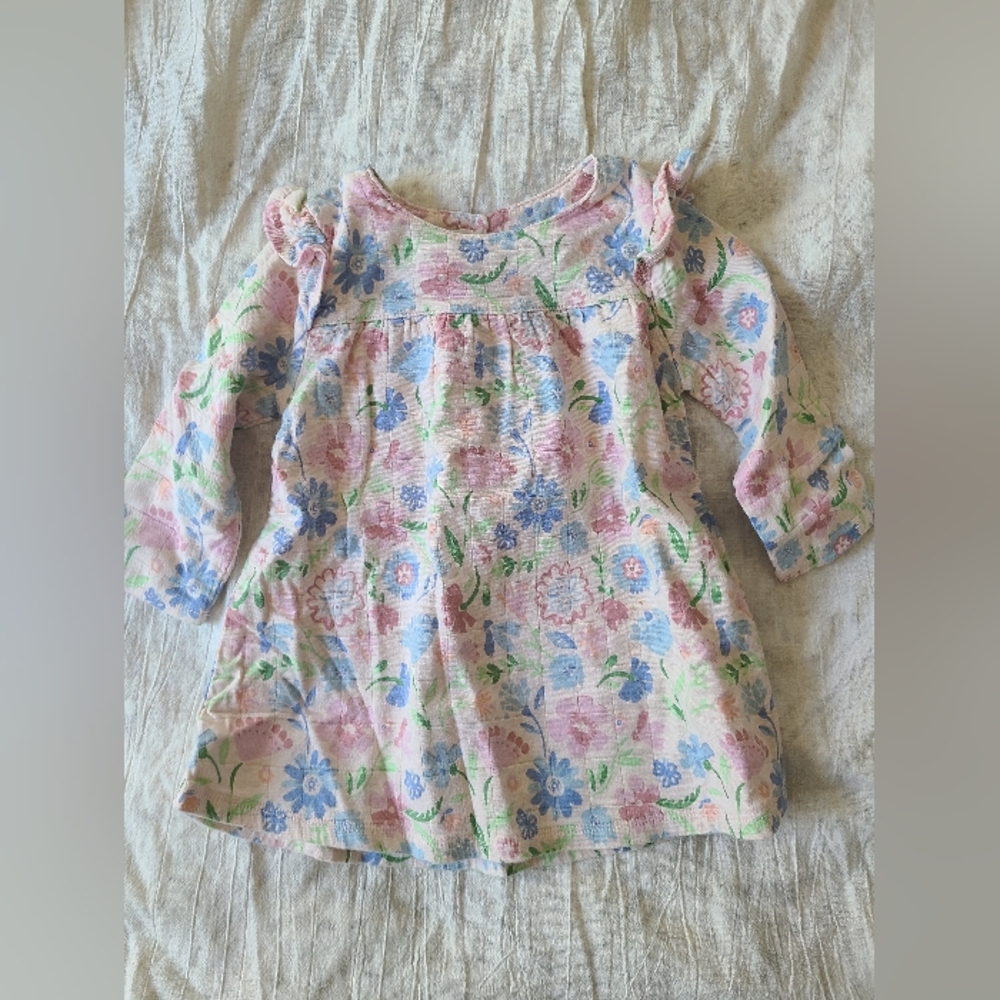 Sweet Pastel Floral Cotton Ruffle Long Sleeve Dress